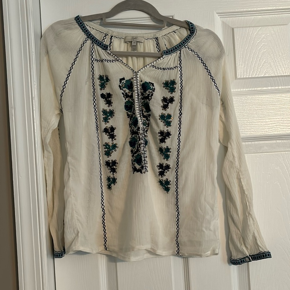 Joie embroidered beaded blouse